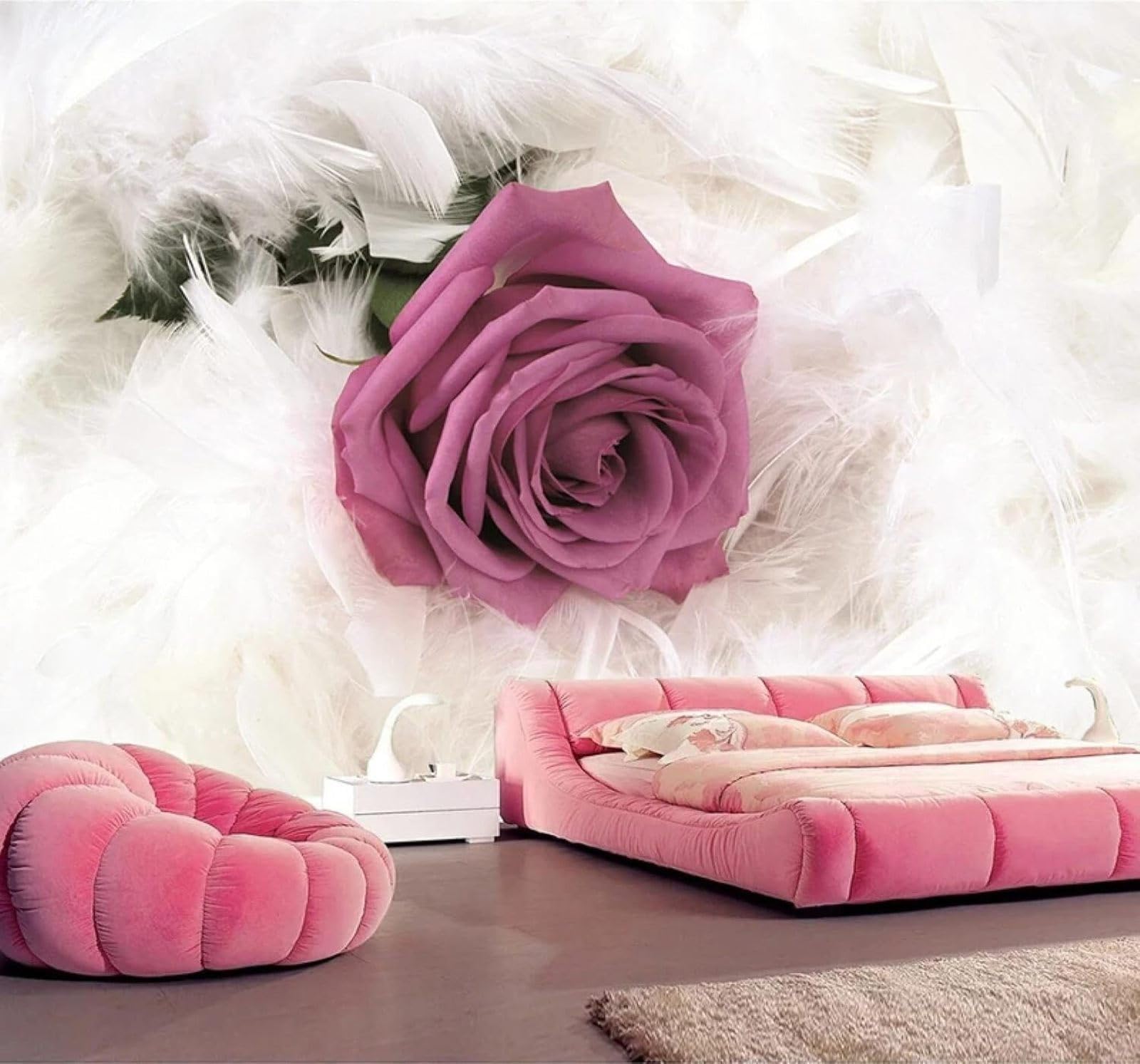XLMING Minimalist Beautiful Roses Feathers Art 3D Wallpaper Silky Texture Home Study Office Grey Dining Room Sofa Bedroom Living Room TV Backdrop-430cm×300cm