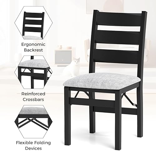 Miniatura 7 de Giantex Juego de 4 sillas de comedor plegables, modernas sillas de cocina tapizadas con respaldo de listones y asiento acolchado, marco de madera de