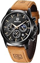 BY BENYAR Montre Homme Analogique Quartz Chronographe 30M Imperméable Lumineuse Mode Décontracté Montre-Bracelet Elegante Cadeau pour Homme Bracelet en Cuir