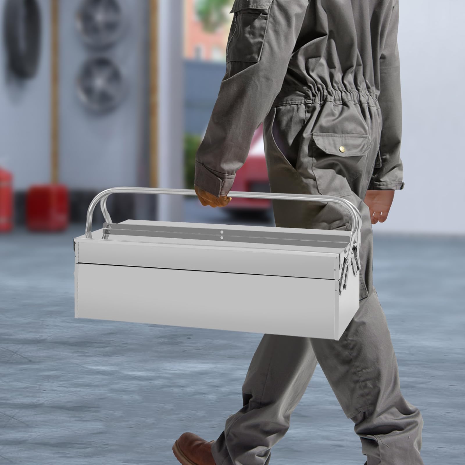 Organizador de herramientas multifunción de 2 capas, organizador de herramientas, caja de herramientas con cerradura, caja de herramientas profesional para piezas pequeñas y herramientas, 53,5 x 20 x