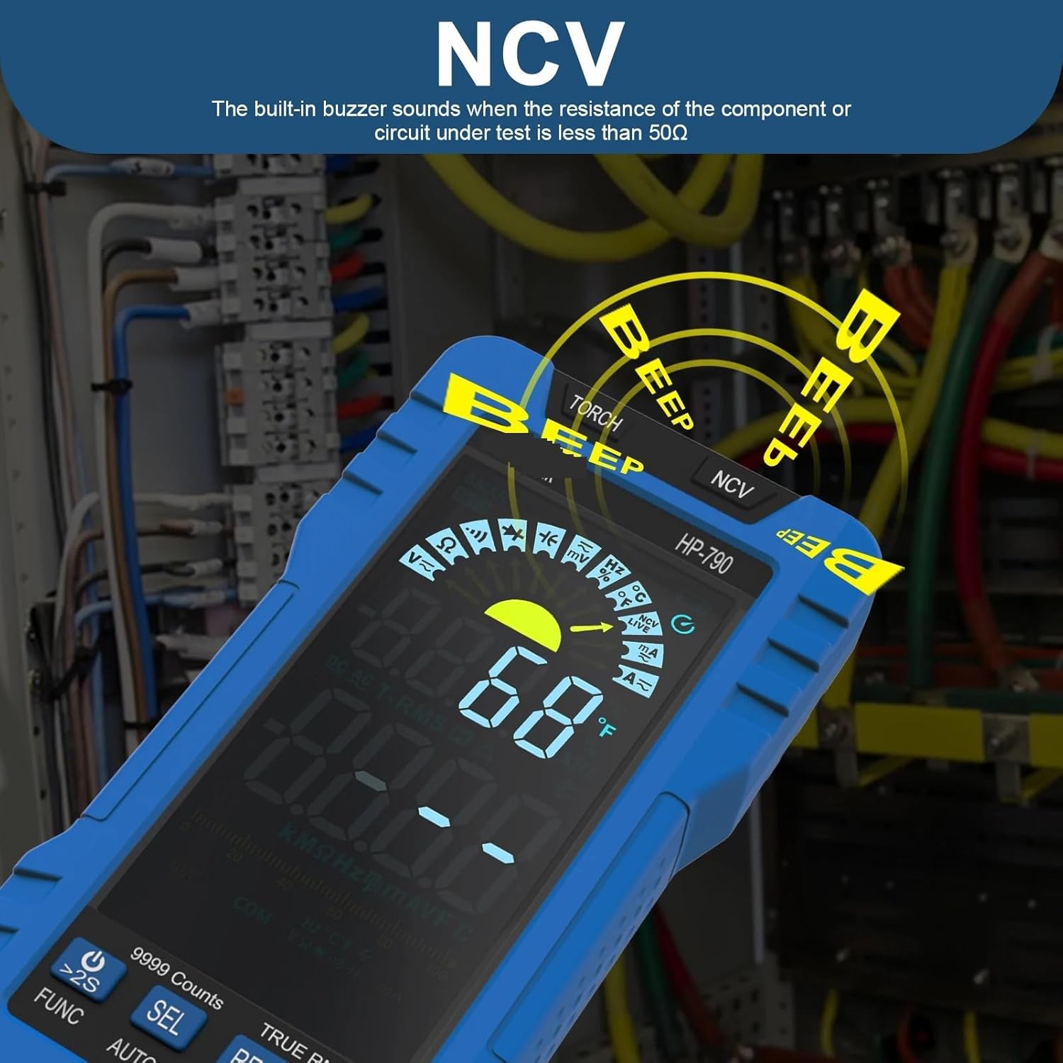 790A Digital Multimeter - 6000 Counts True RMS, Auto Select & Auto Range, Measures DC/AC Voltage, Current, Resistance(HP-790A)