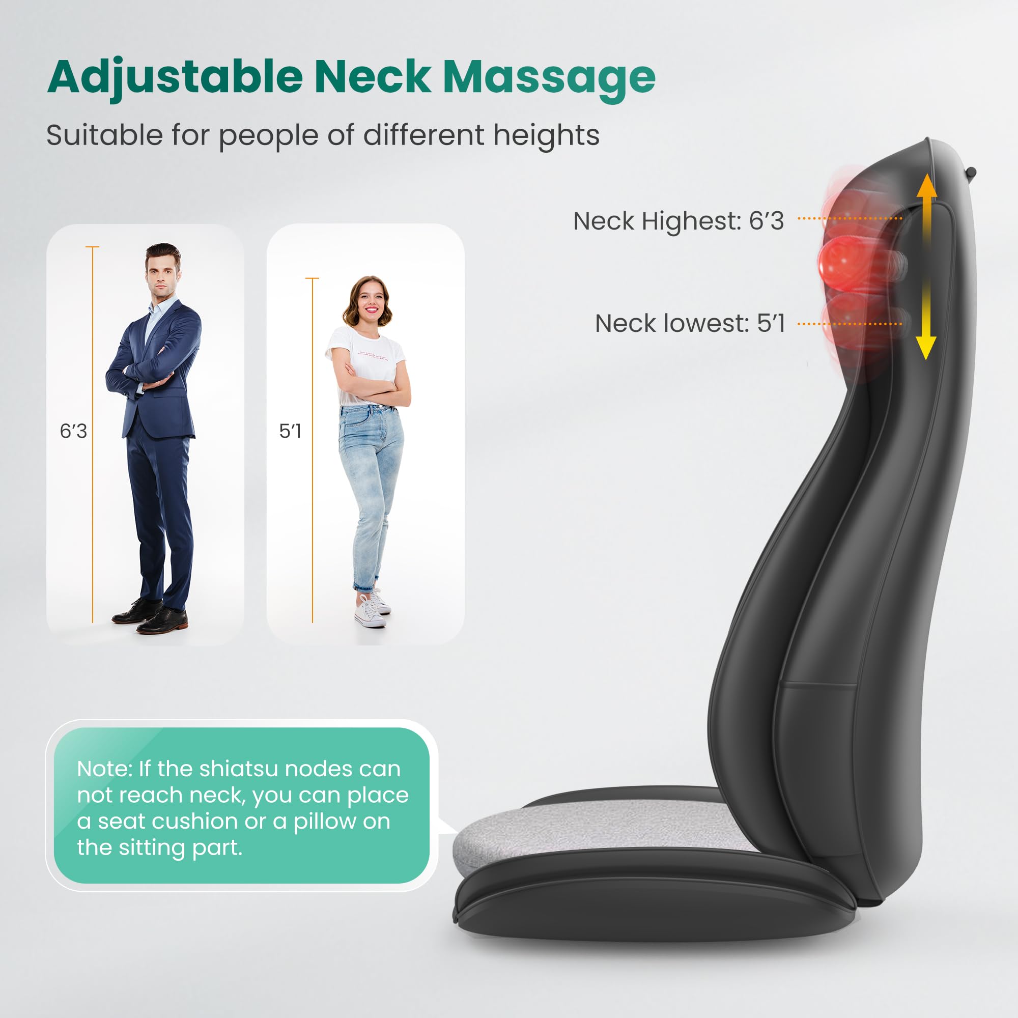 Snailax Upgraded Shiatsu, Cojín de masaje para espalda, cuello, hombros, masajeador de espalda con compresión y vibración, Regalos