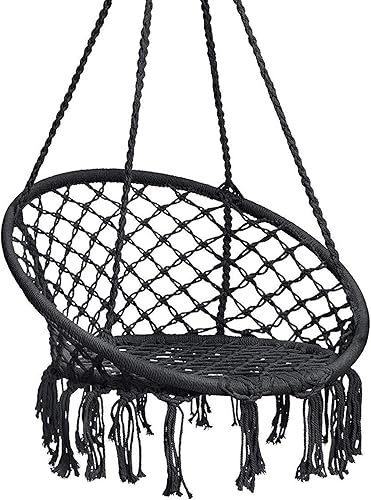 Miniatura 8 de Hamaca de cuerda colgante, tumbona de macramé, columpio para interiores y exteriores, hogar, dormitorio, patio, terraza, jardín, incluye ganchos,