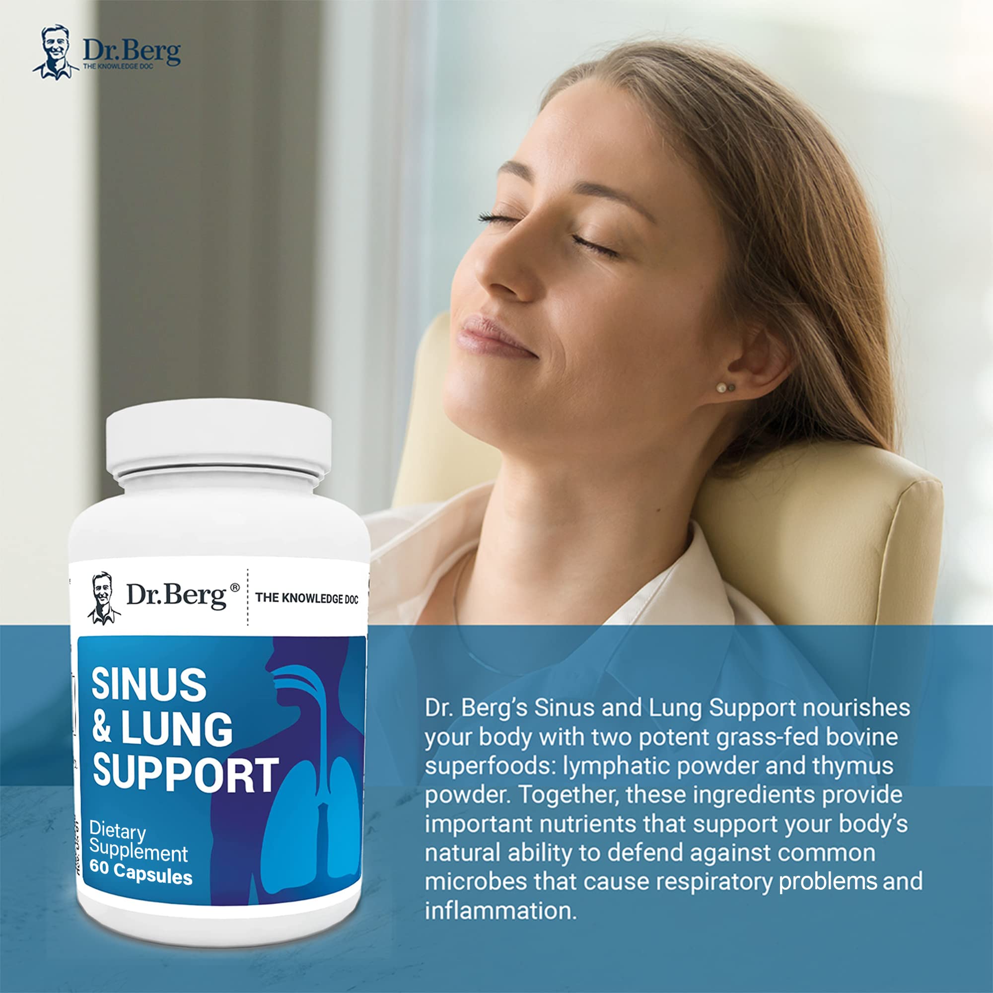 Dr. Berg's Sinus & Lung Support Supplement Healthy Respiratory System, Sinus Relief and Lung