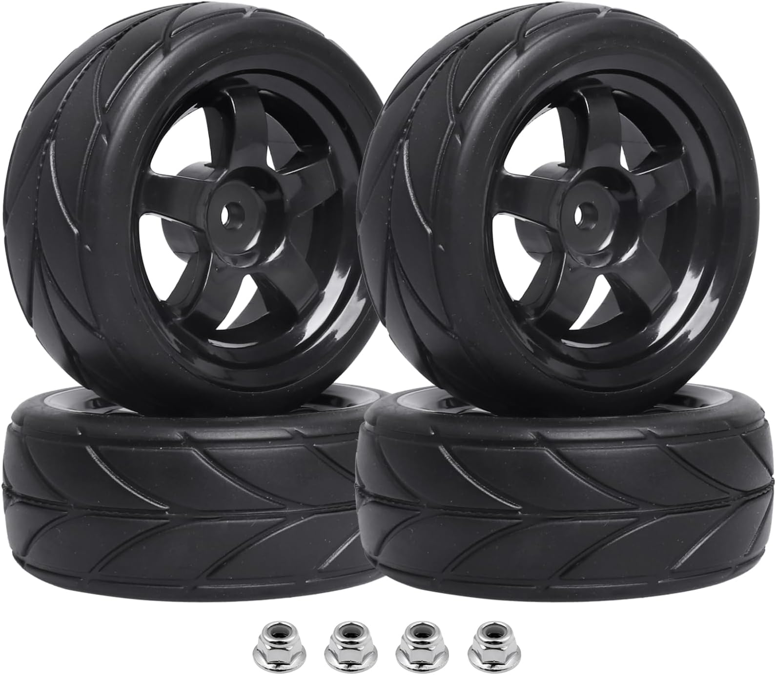 Hobbypark 1/10 On Road Tires & Wheels Rims 12mm Hex Hub for Redcat HPI Tamiya HSP Exceed RC Touring Car Tyre(4-Pack)