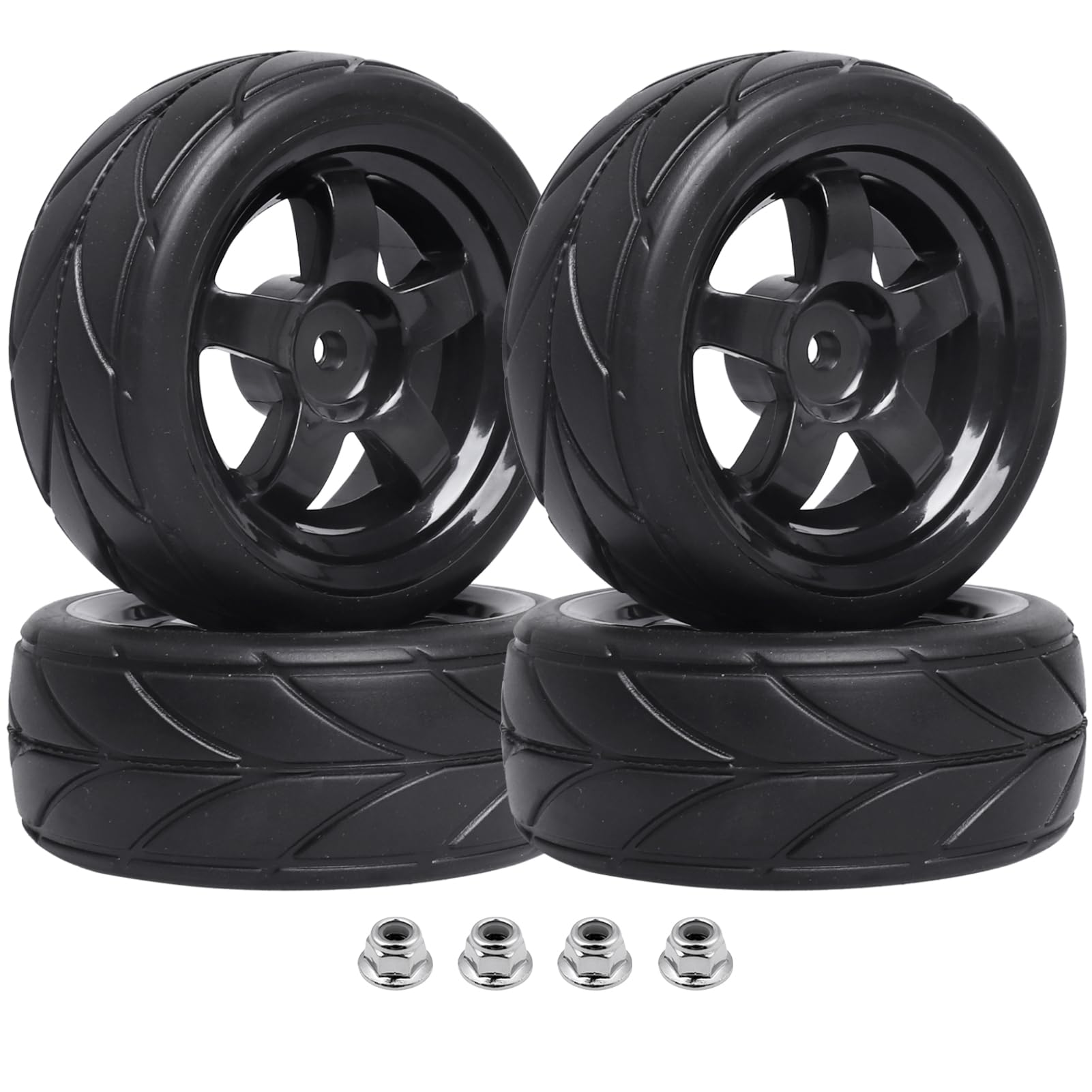 Hobbypark 1/10 On Road Tires & Wheels Rims 12mm Hex Hub for Redcat HPI Tamiya HSP Exceed RC Touring Car Tyre(4-Pack)