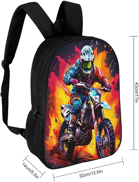 Sac à Dos Enfant Maternelle/école - Motif Moto - Nylon Imperméable - 43x32x14 Cm - Bretelles Réglables - Pour 6-15 Ans