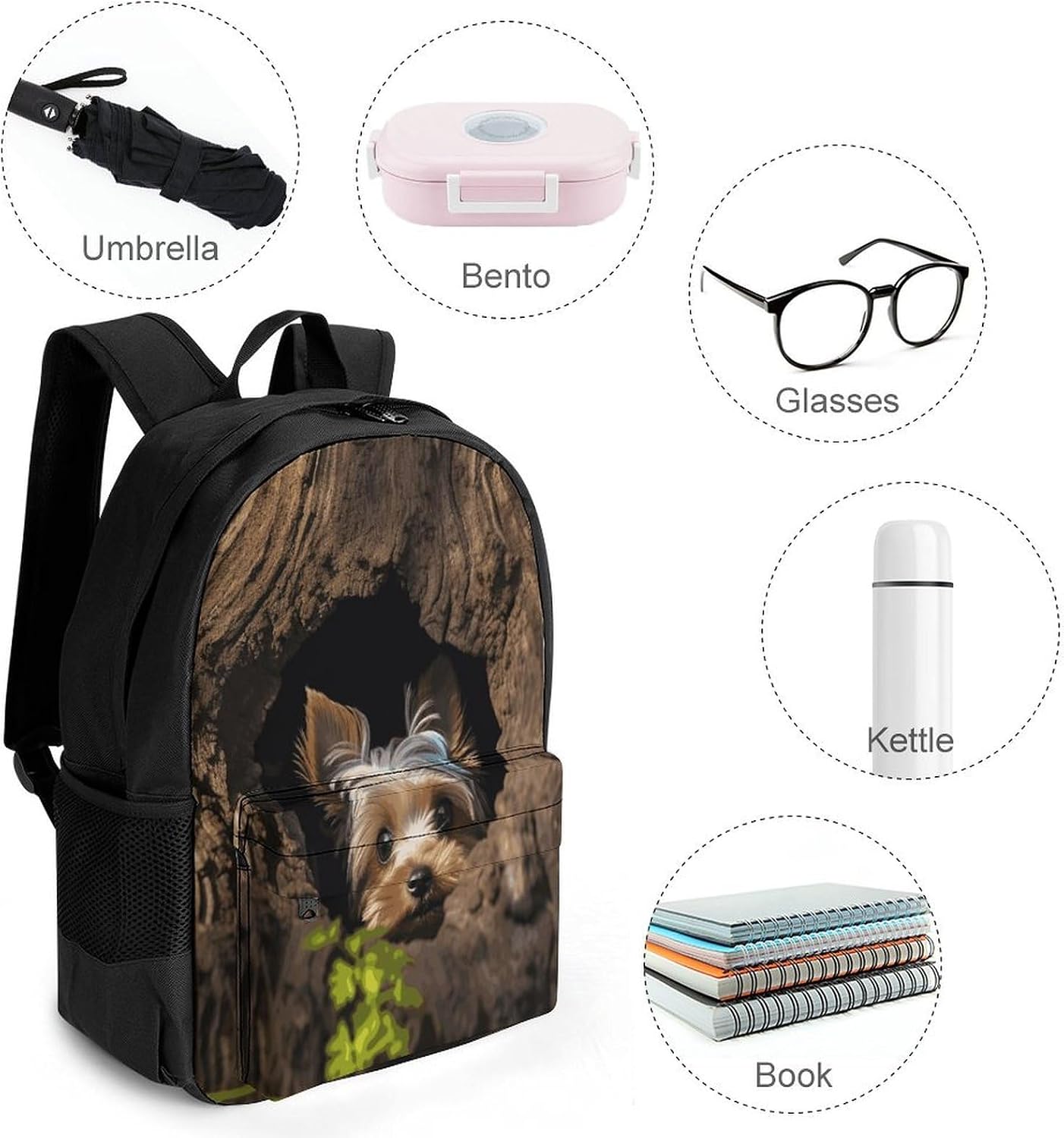 Tree Hole Yorkie Backpack Daypack Travel Backpack | Lightweight Casual Laptop Backpack for Women Men Aesthetic Travel Bag for Weekender Business Hiking Outdoor