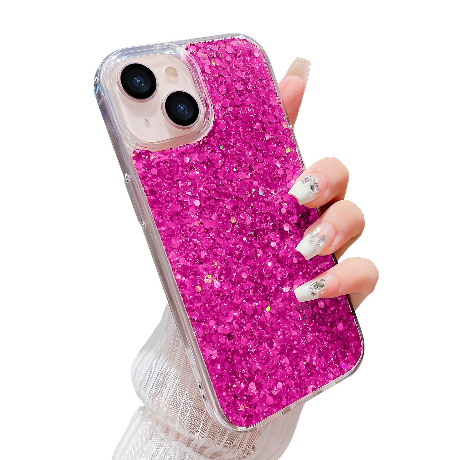 LCHULLE Funda para iPhone 15 con purpurina brillante para mujeres y niñas, lindas estrellas de lentejuelas brillantes, funda de silicona TPU suave, a prueba de golpes, antiarañazos, funda protectora