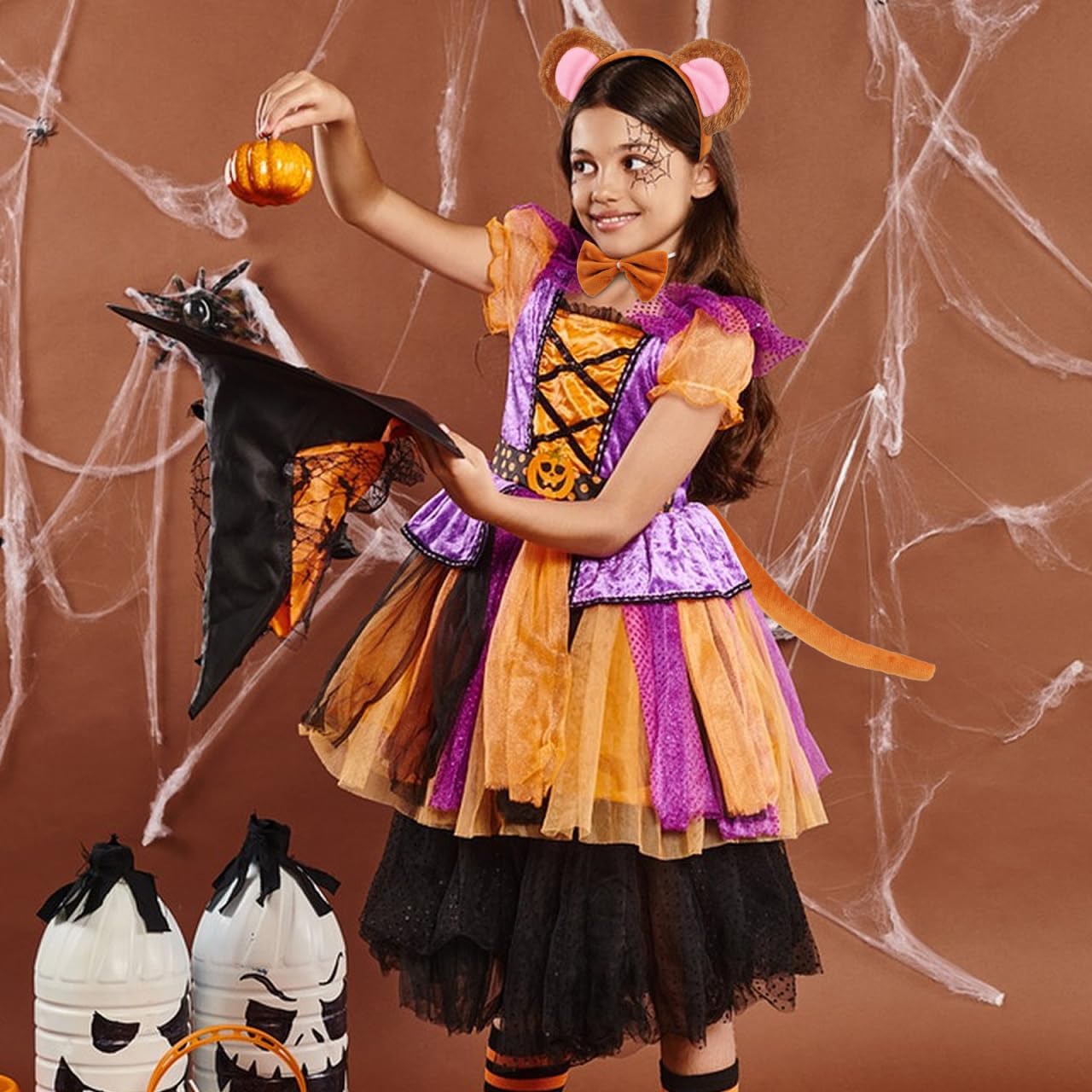 Monkey Ears Headband Tail Bowtie Set: Monkey Cosplay Set Plush Ear Headband Tail Animal Cosplay Costumes Photo Props for Halloween Party - Image 8