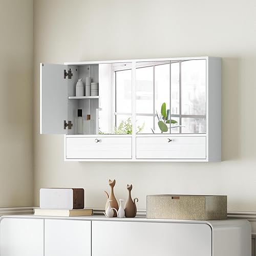 Miniatura 6 de Giantex Armario de baño montado en la pared con espejo organizador de almacenamiento con estante de almacenamiento extraíble, botiquín, blanco