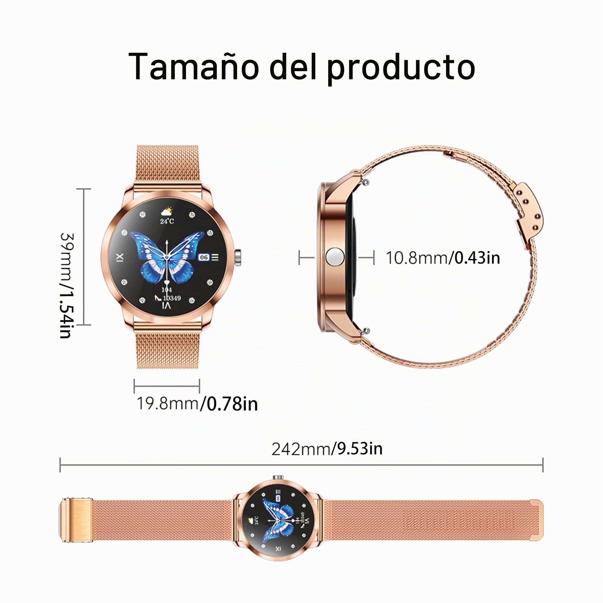 Reloj Inteligente para Mujer con Linterna de Llamadas Bluetooth, batería Grande, 1,27 Pulgadas, AMOLED 5 ATM, Reloj de Fitness con SpO2, medición de presión Arterial (Dorado)