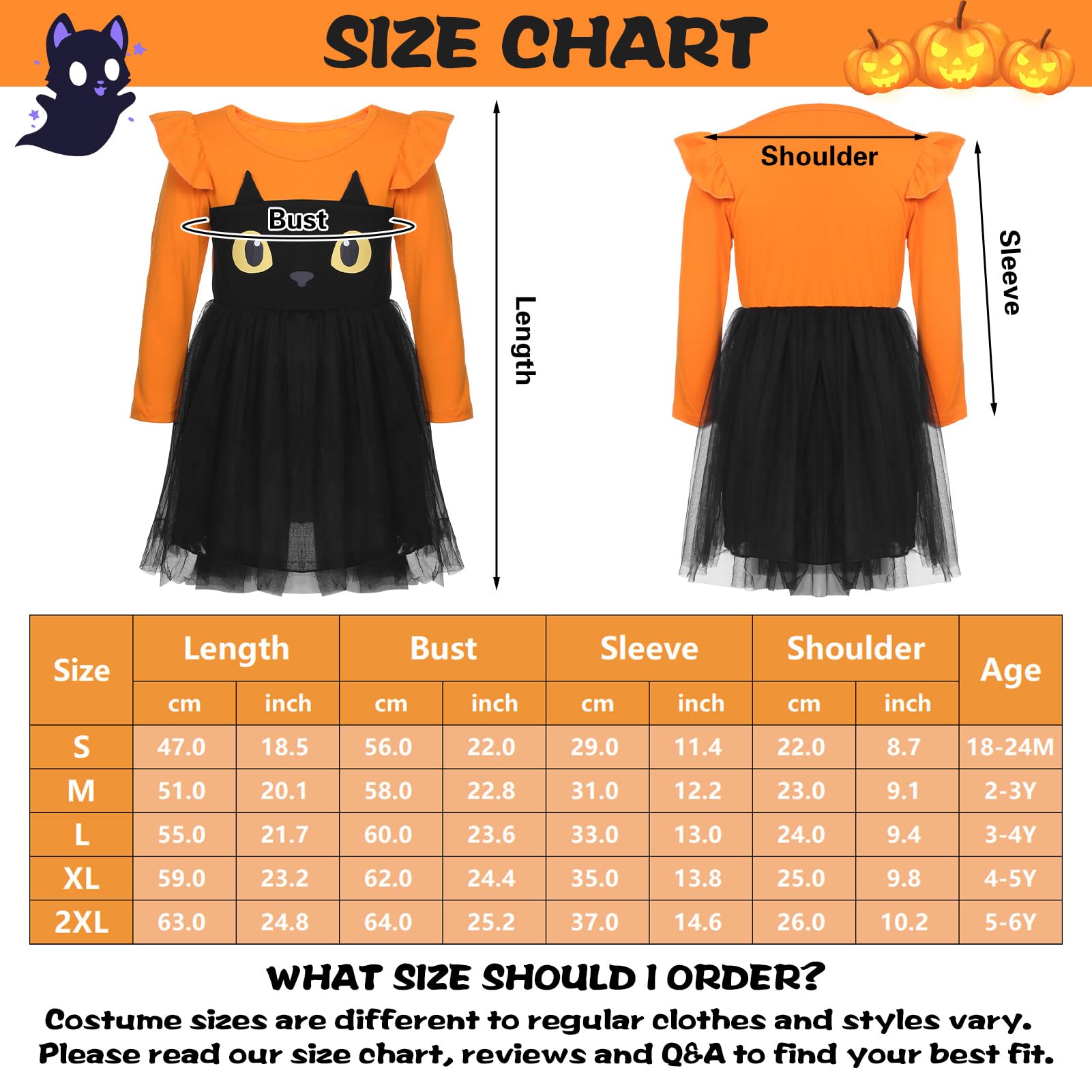 HarnyLoom Pumpkin Dress Costume Kids, Halloween Pumpkin Outfit with Headband, Magic Wand & Trick or Treat Bags - Image 2