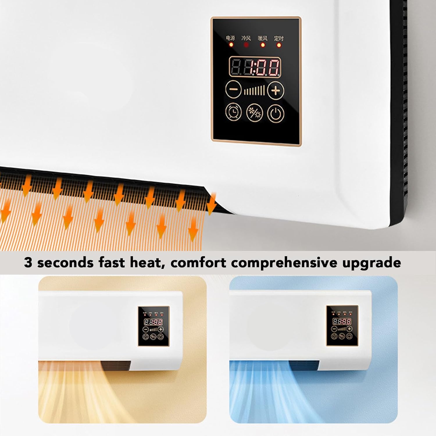 LiebeWH Wall Mounted Space Heater and Cooler 1800W Smart Thermostat with Remote Indoor Mount Vertical Oscillation Adjustable Temperature (US Plug 110V)