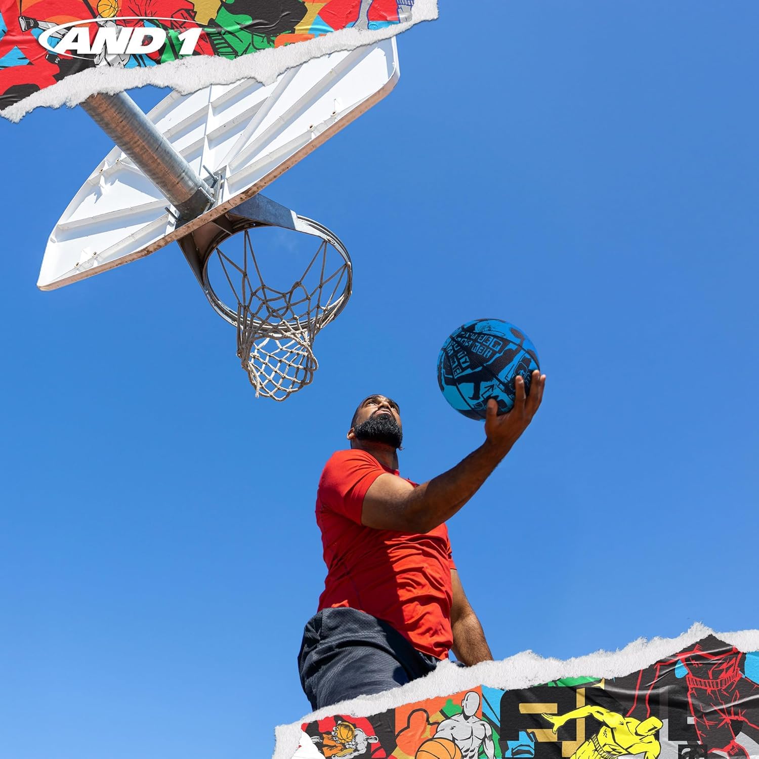 AND1 Street Art - Balón de baloncesto de goma, tamaño 7 (29.5 pulgadas), diseño de canal profundo, hecho para interiores y exteriores