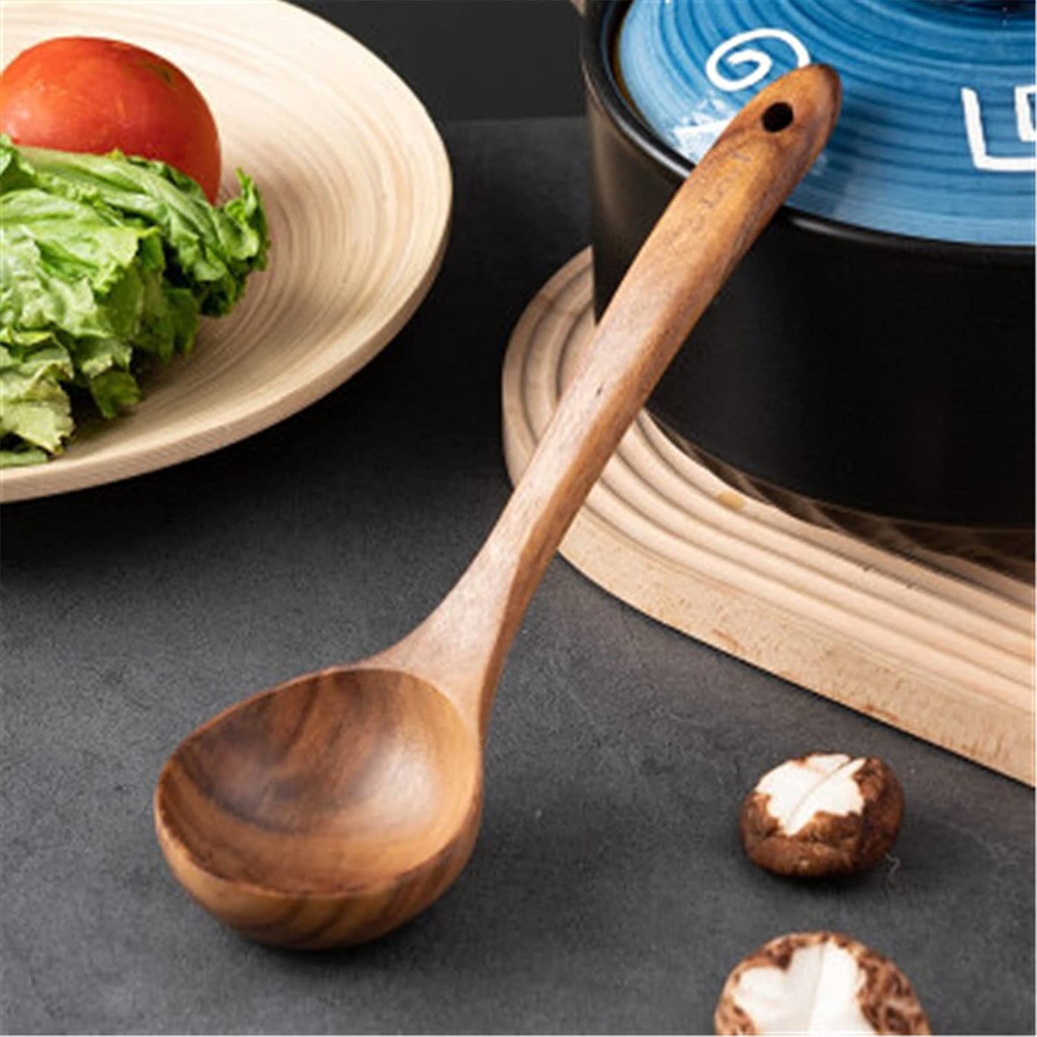 Cucharón de madera,Cucharas Utensilio,Cucharón de madera Vajilla Hogar Cuchara de madera Cocina Grande Mango largo Cuchara de madera Estilo japonés Cuchara de madera Cuchara de agua Cuchara de verdura