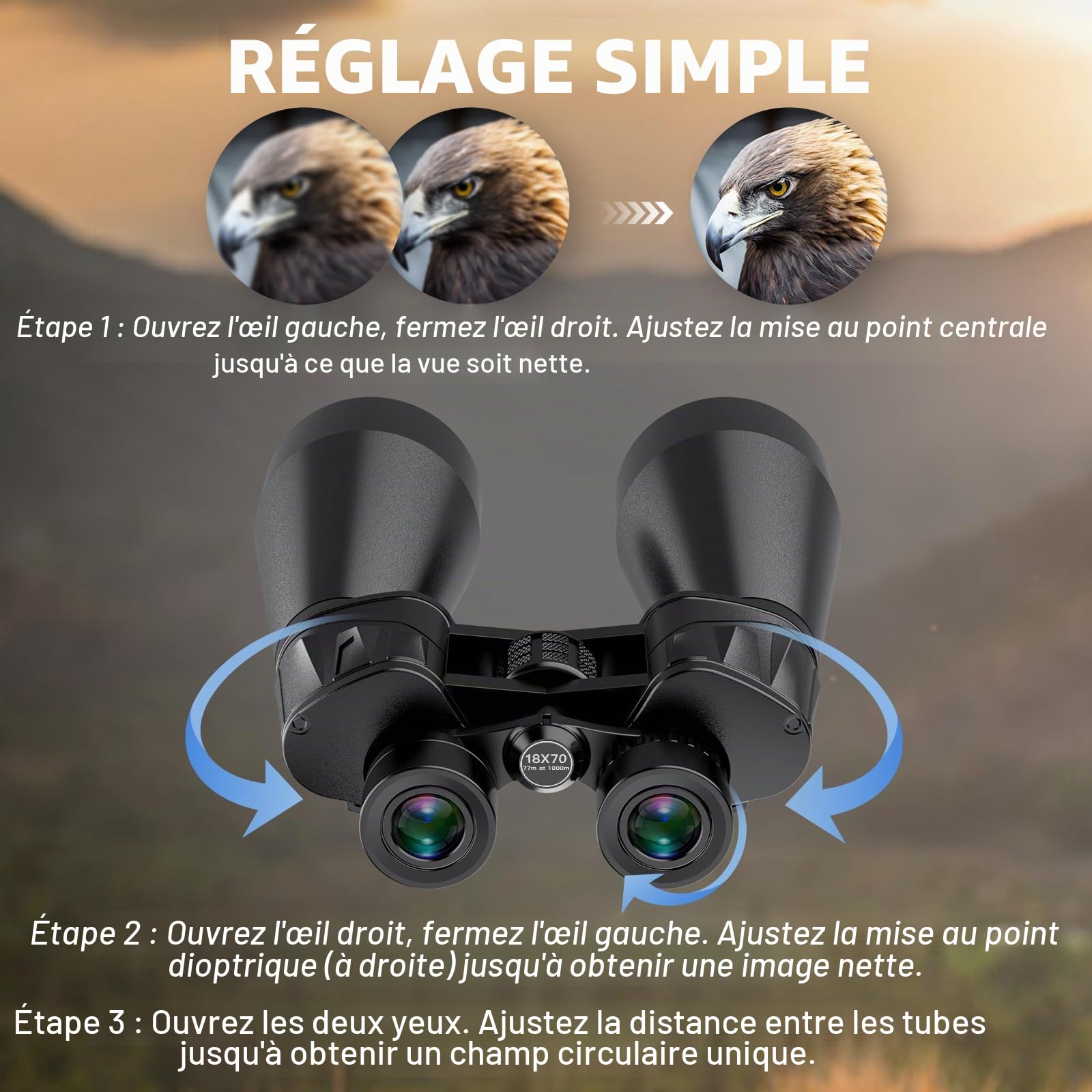 Jumelles Haute Puissance 18x70 pour Adultes - Jumelles d'Extérieur et d'Astronomie à Grande Ouverture pour Observation à Longue Distance avec Adaptateur pour Smartphone et Trépied
