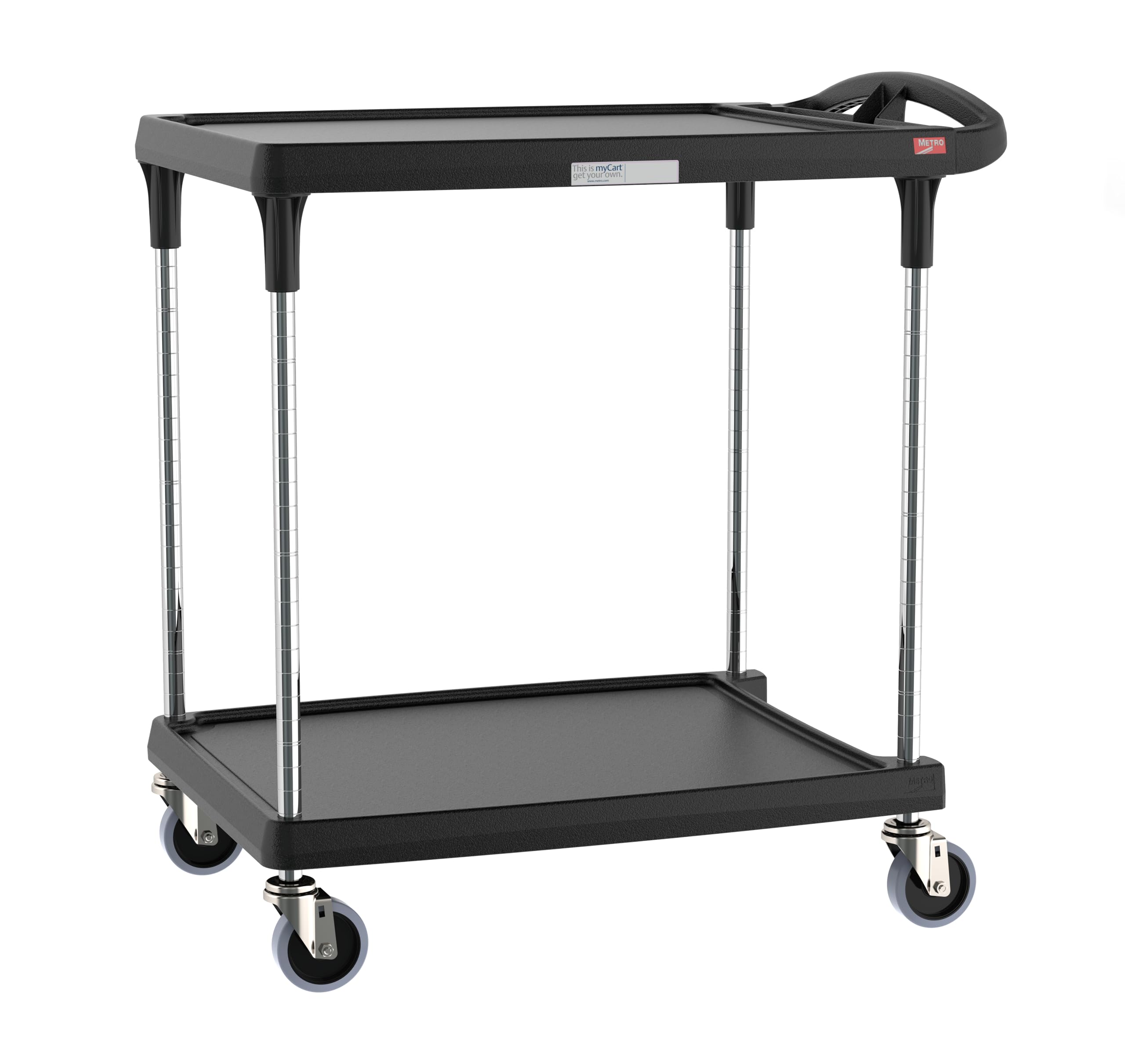 Metro myCart Plus Utility Cart - Choose-Your-Height Adjustable Heavy Duty Rolling Cart for Home, Commercial and Industrial Use - 2-Shelf, 300 lbs