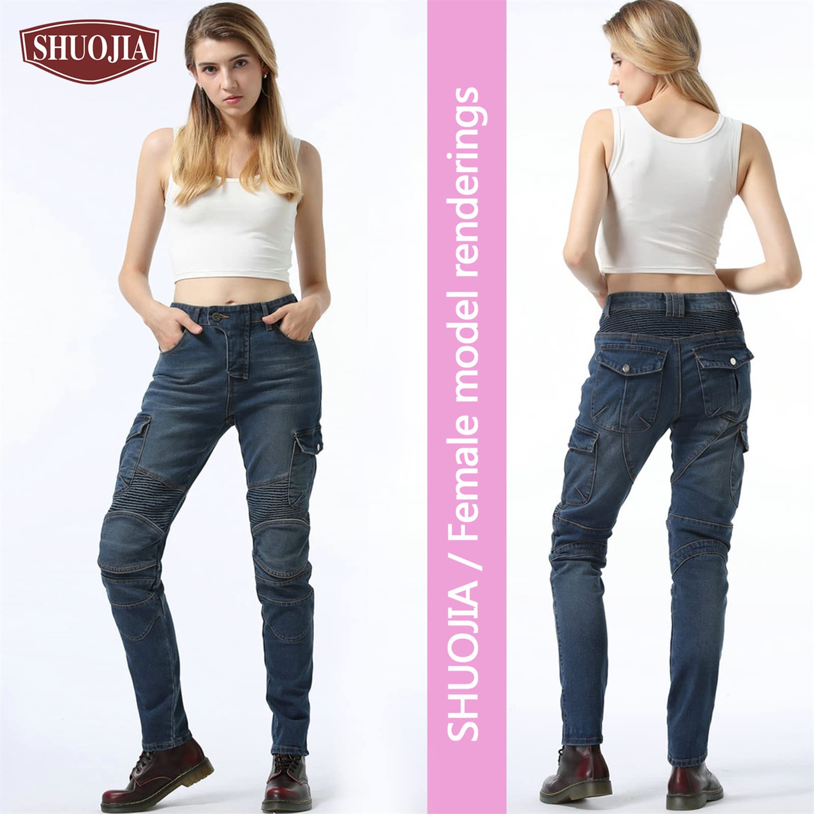 Donna E Da Uomo Pantaloni Da Moto,Motorcycle Jeans Stretch Biker Anti-Caduta Motociclista Pantalone Multitasche Con 2 Protezioni Ginocchia E 2 Protettori Anca (Style-6,XS)