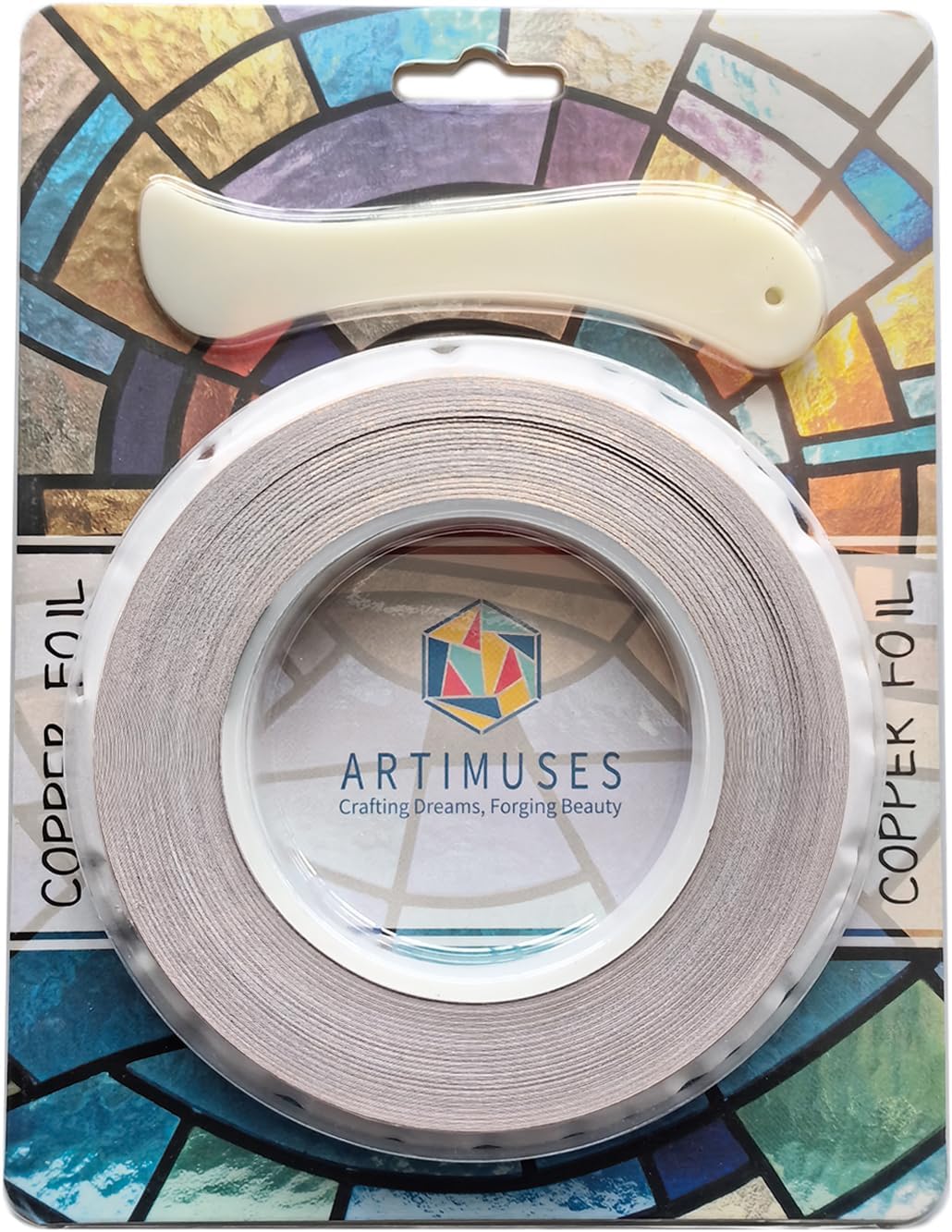 ARTIMUSES 7/32 Inch Silver Backed Copper Foil Tape for Stained Glass,36 Yards (2Rolls)