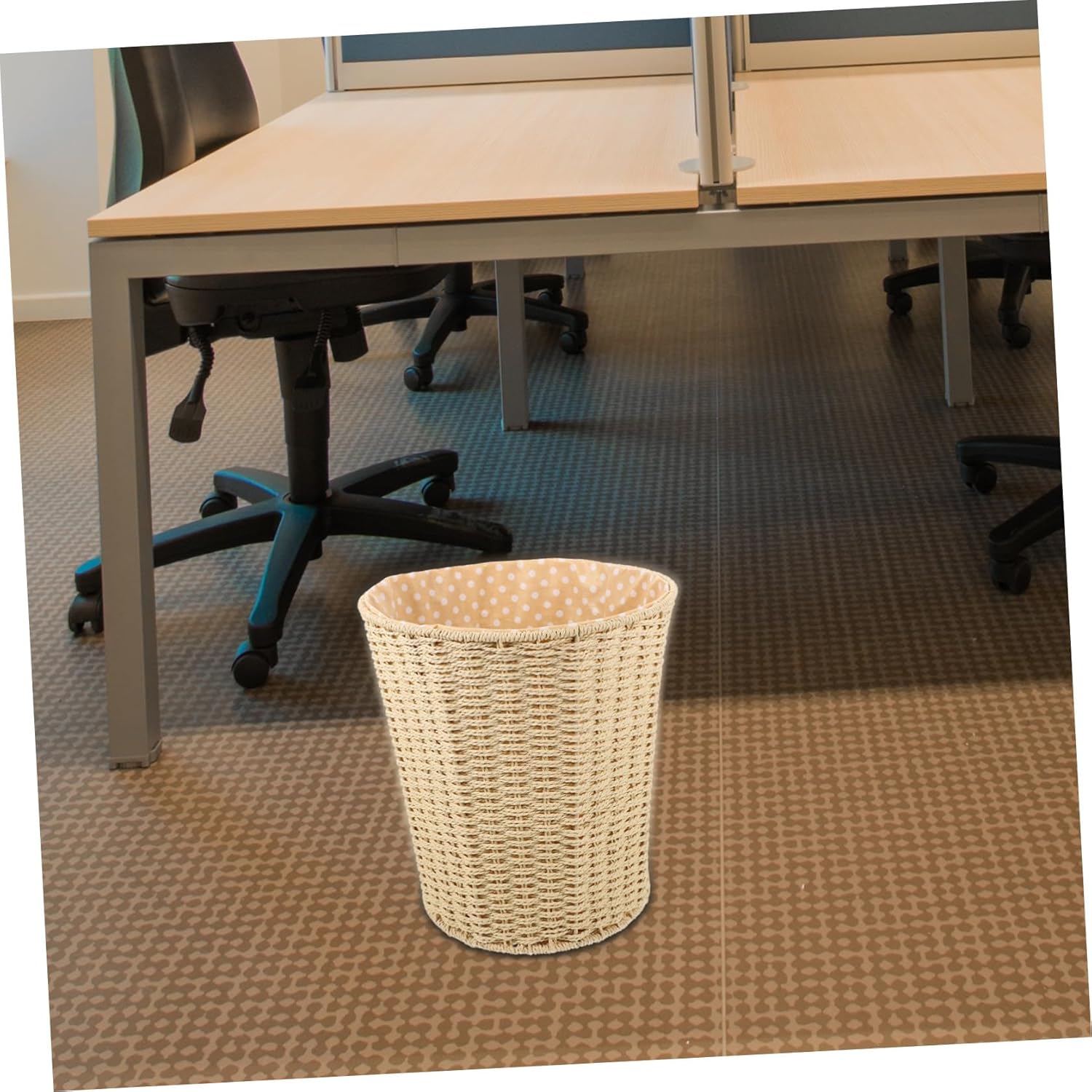 Rattan Woven Trash Basket with Liner Beige, Versatile Wastebasket for Home Kitchen Living Room, Handwoven Sundries Storage Bin for Household Organization Random Style