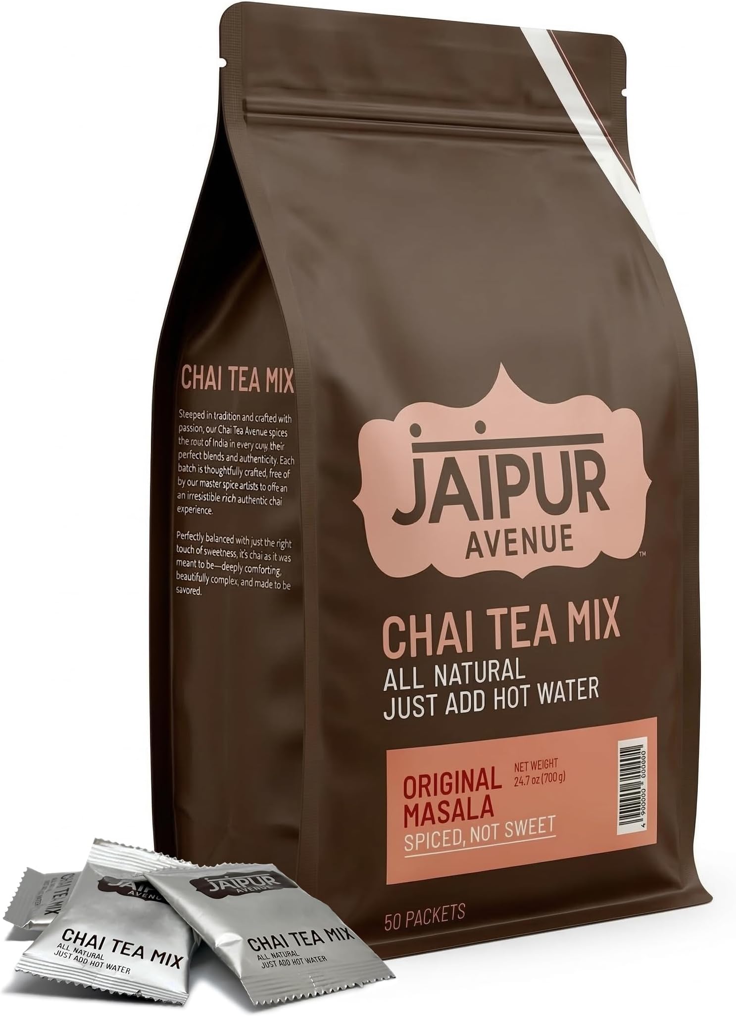 Masala Chai Tea Mix – All-Natural Assam Black Tea with Cane Sugar & Premium Dry Milk – Preservative-Free, Gluten-Free, Authentic Indian Chai Latte – Masala (Spiced, Not Sweet), 50 Count