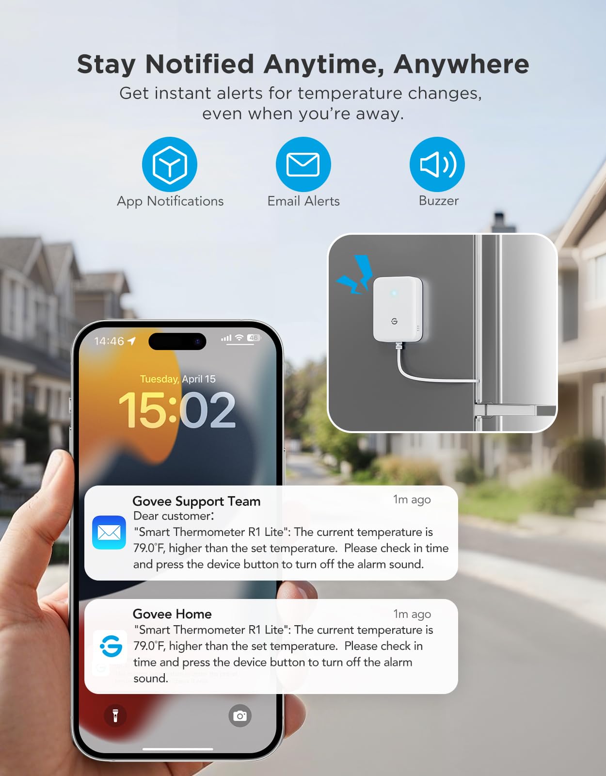 GoveeLife Termometro WiFi per frigorifero con allarme, misuratore di temperatura digitale wireless per congelatore con controllo tramite app, 2 anni di esportazione dati gratuita, per casa, cucina