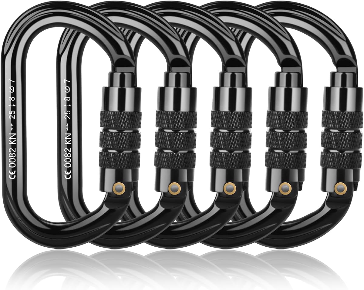 Mosquetones de escalada con bloqueo automático con certificación CE, caribeños profesionales de 25 KN (5620 lbs) de alta resistencia para rappel, columpio, rescate y gimnasio, etc., mosquetones grandes en forma de D