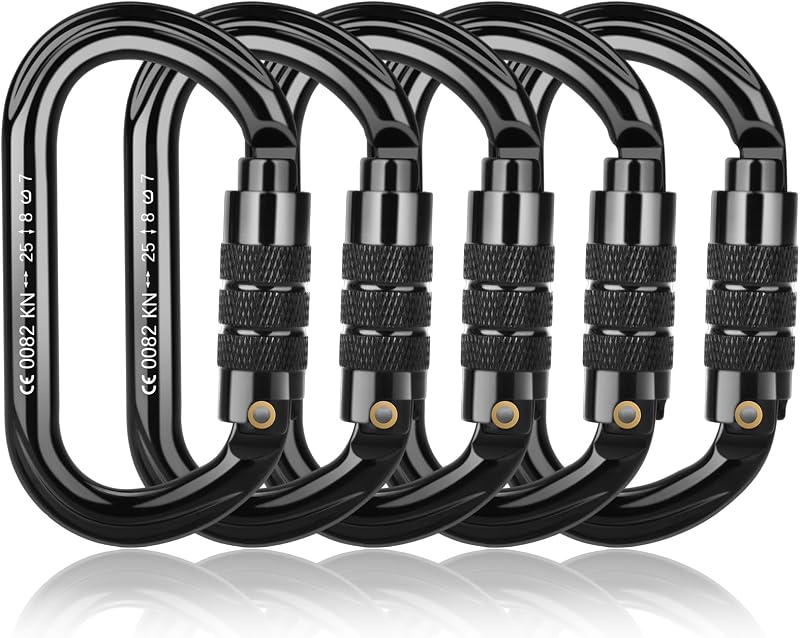 Mosquetones de escalada con bloqueo automático con certificación CE, caribeños profesionales de 25 KN (5620 lbs) de alta resistencia para rappel, columpio, rescate y gimnasio, etc., mosquetones grandes en forma de D