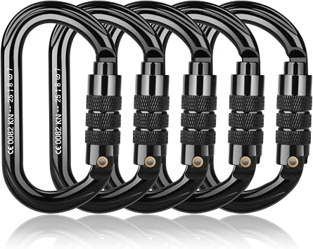CE Certified Auto Locking Climbing Carabiners, Professional 25KN 5620 lbs Heavy Duty Caribeaners for Rappelling Swing Rescue & Gym etc, Large D-Shaped Carabiners