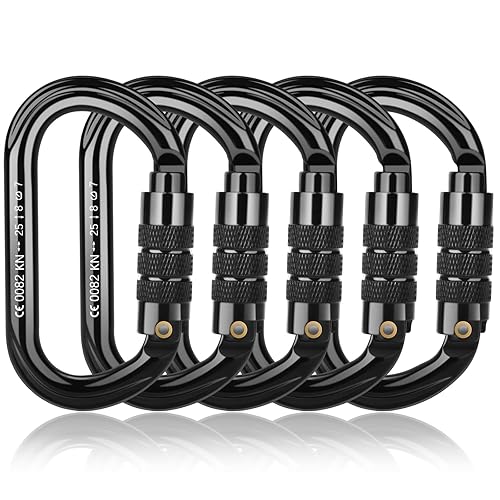 FVW CE Certified Auto Locking Climbing Carabiners, Professional 25KN (5620 lbs) Heavy Duty Caribeaners for Rappelling Swing Rescue & Gym etc, Large D-Shaped Carabiners