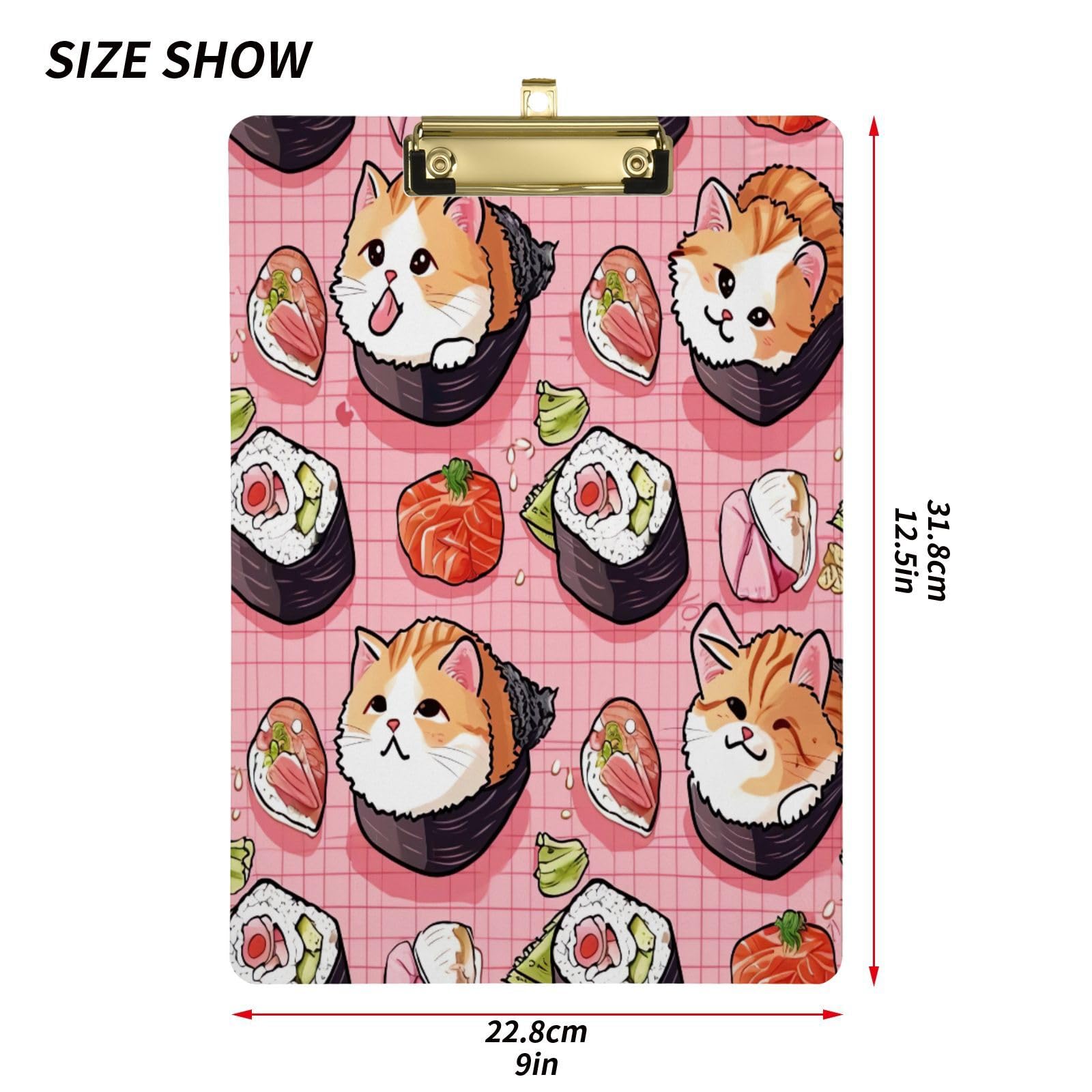 Kawaii Sushi Decorative Clipboard - 9x12.5 Inch Acrylic Board With Gold Clip For School & Office
