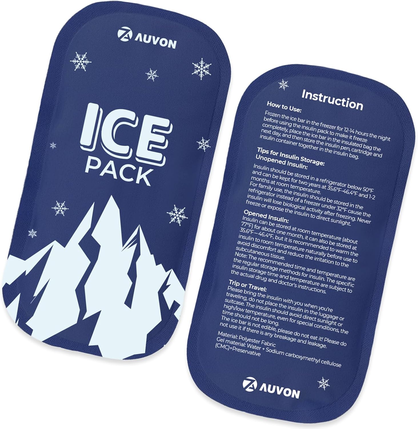 AUVON Ice Packs for Insulin Cooler Travel Case, Reusable