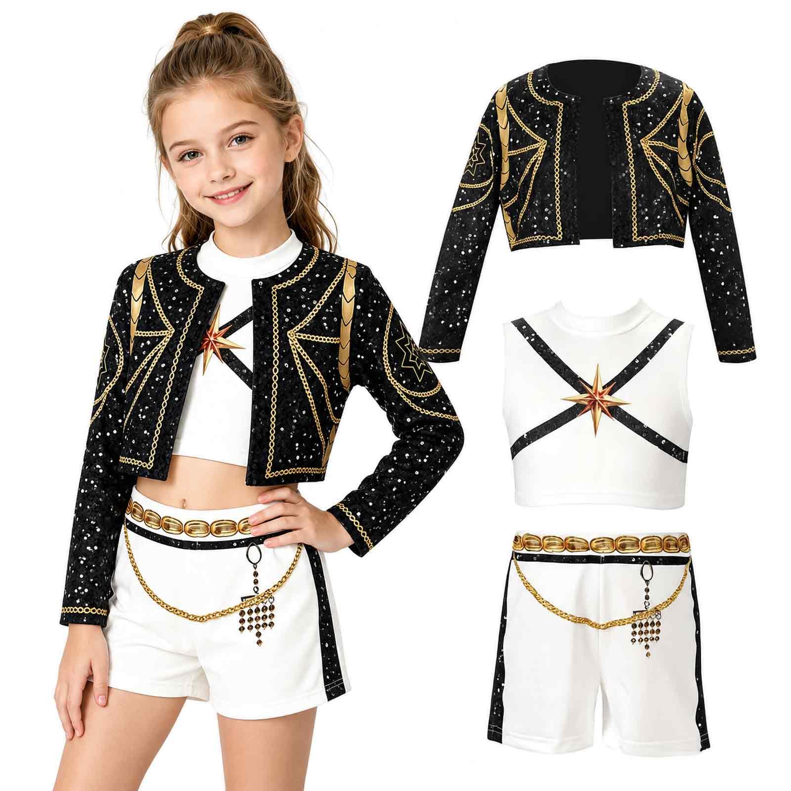 nezafly Anime Cosplay Costume Kids Black Uniform Outfits Set Girls Halloween Carnival Fancy Dress with Jacket Vest Shorts Birthday Party Stage Performer Clothing