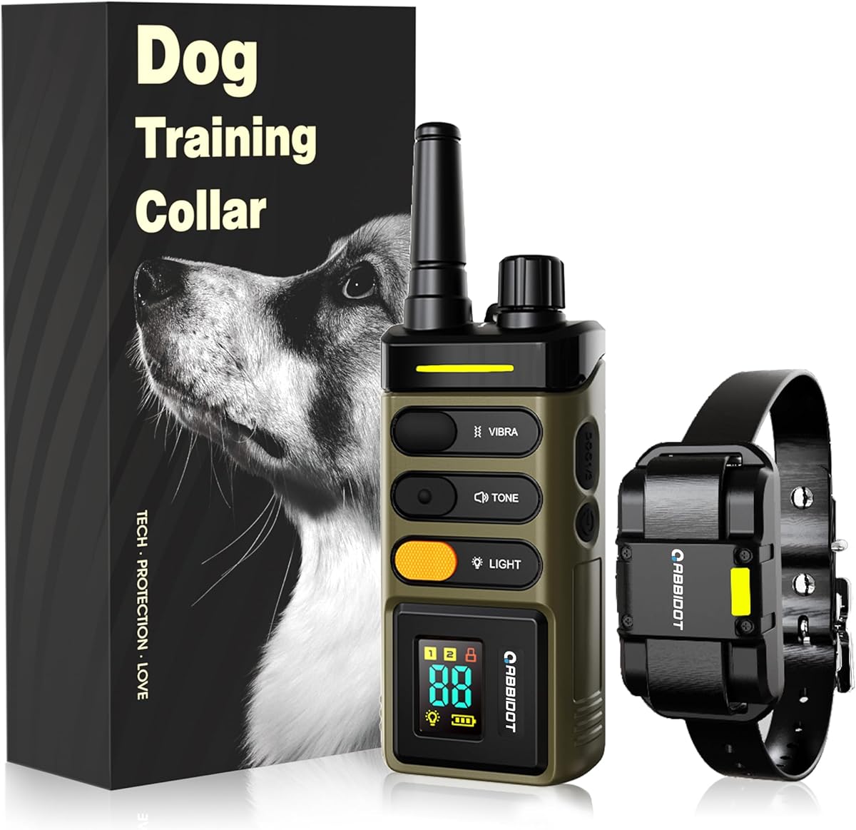 ABBIDOT Shock Collar - 5280FT Dog Training Collar with Remote, 2-Mode Stimulation, Constant Vibration, Tone, Night Light, Waterproof Rechargeble E Collar for Medium Large Dogs with Pocket Clip