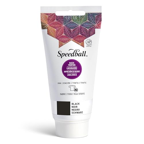 Speedball Fabric Block Printing Ink, 2.5 oz, Black, Non-Toxic Water-Miscible, No Heat Setting Required, Made in USA - 2.5 fl oz - Black