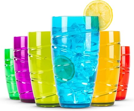 LIVIVO Set of 6 Multicolour Plastic Tumblers - 600ml Acrylic Plastic Glasses Reusable, Stackable Design, BPA Free Plastic Tumblers for Adults & Kids, Reusable Plastic Cups for Outdoor Picnic Drinking