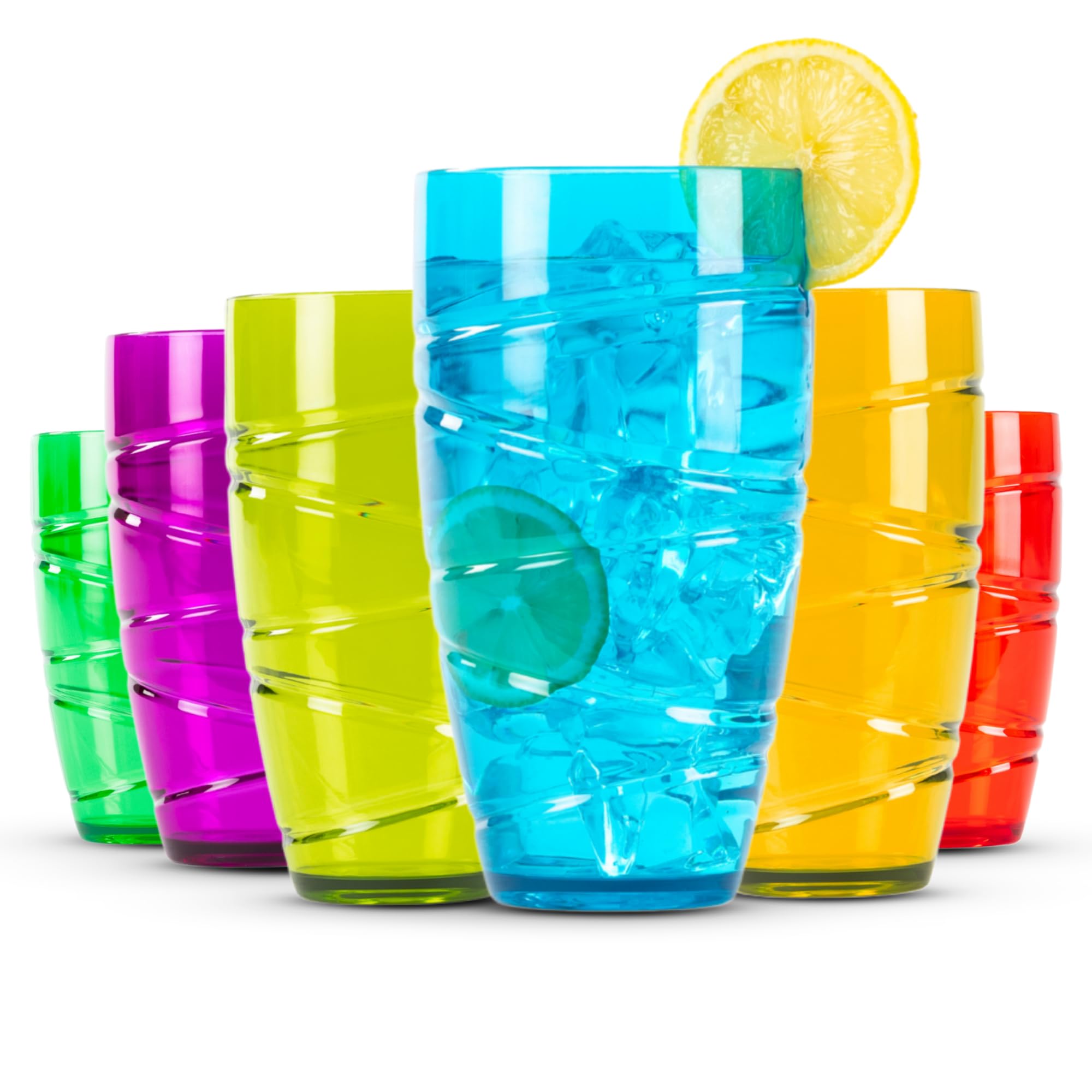 LIVIVO Set of 6 Hi Ball Plastic Acrylic Drink Tumblers with Swirl Design - Stackable Glasses Great for Picnics, BBQ’s, Poolside, Camping, Children’s Parties or Just Everyday Use (Set of 6, Colour)