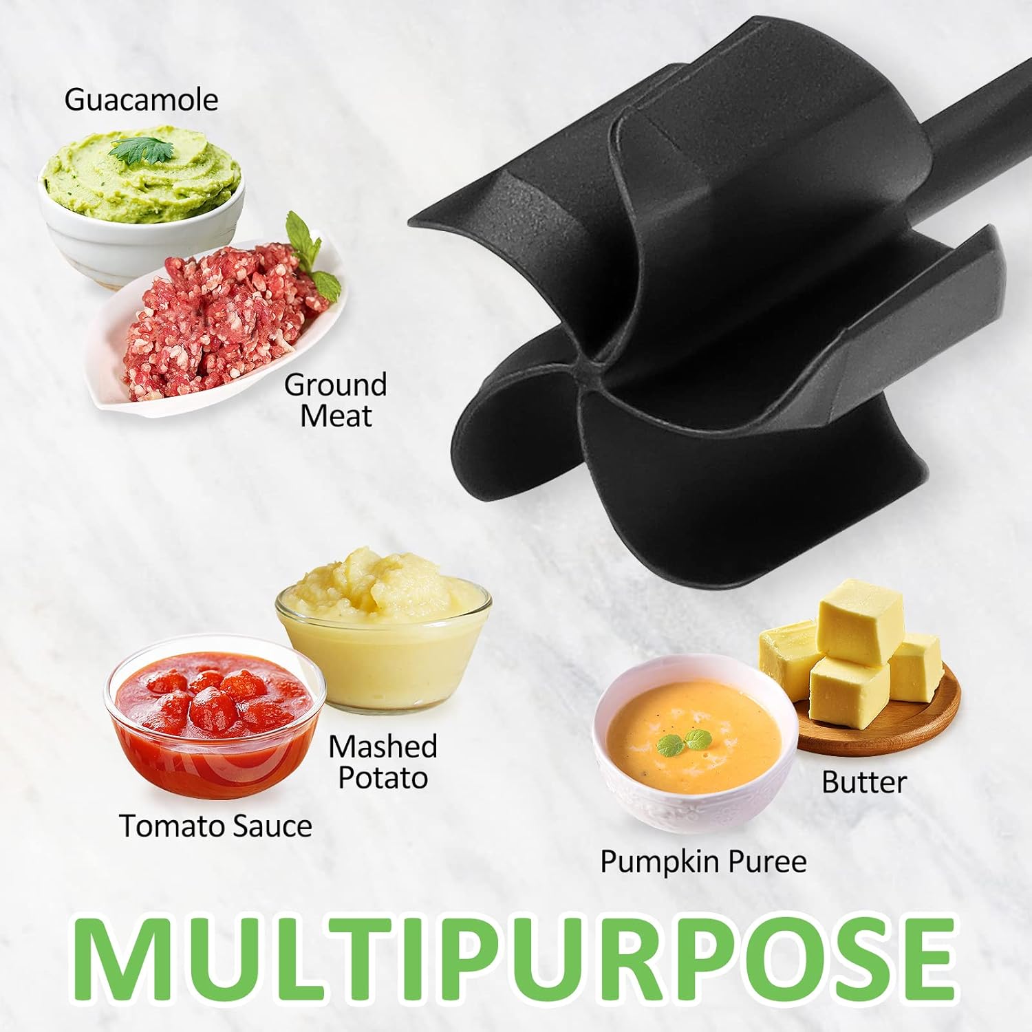 Ourokhome Rotary Cheese Grater Shredder and Hamburger Meat Chopper Stirrer, Round Food Slicer with 3 Drum Blades and Ground Beef Meat Breaker with Heat Resistant 5 Curved Blades