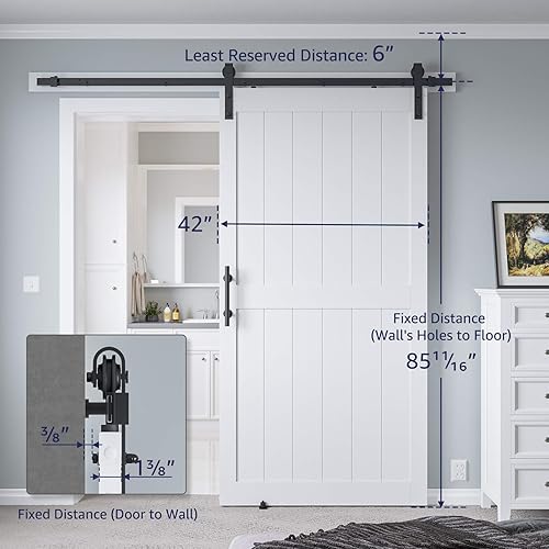 Miniatura 2 de 42in x 84in MDF Sliding Barn Door with 7ft Barn Door Hardware Kit & Handle, Pre-Drilled Holes Easy Assembly -Solid Barn Door Slab Covered with