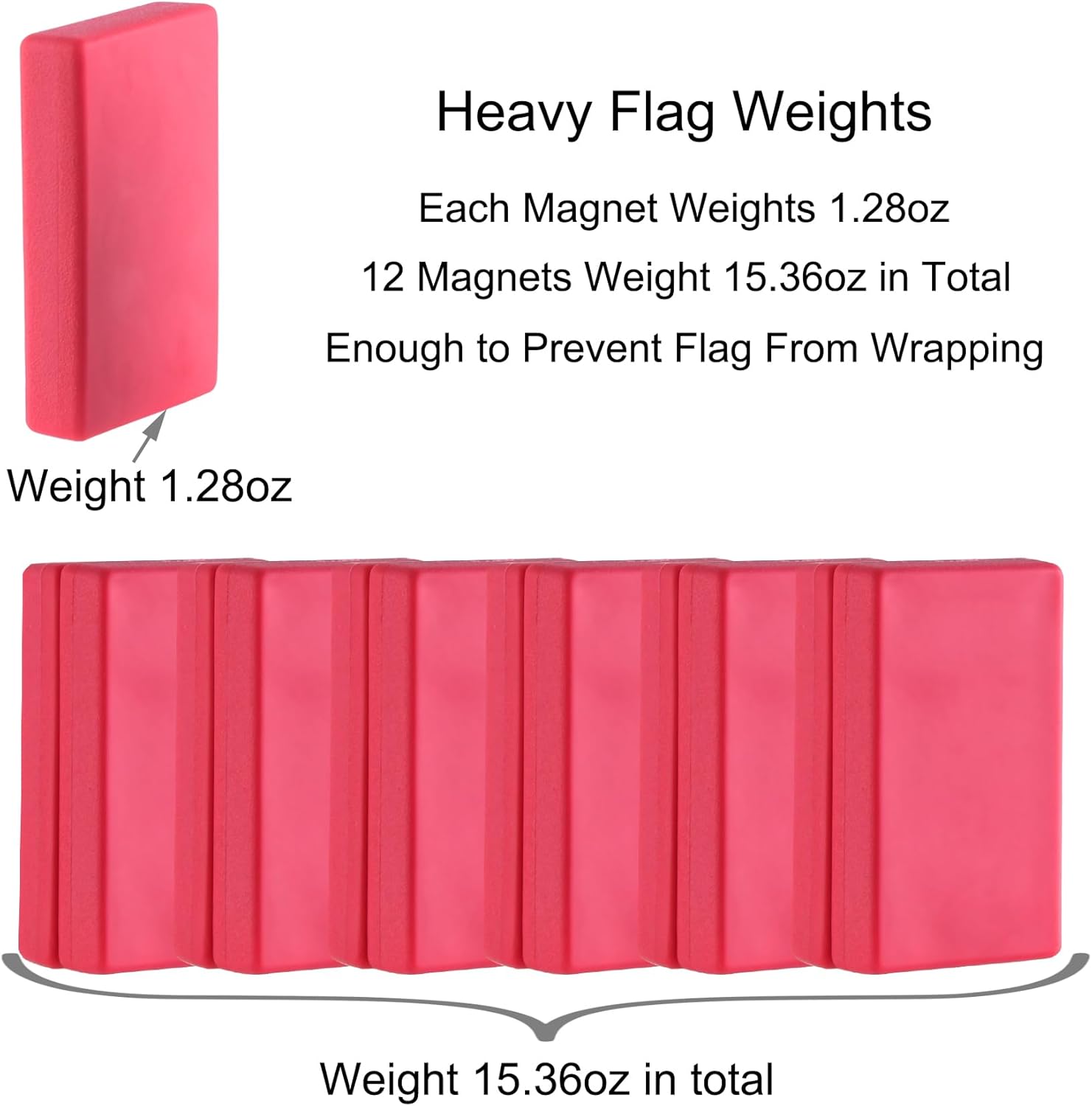 Magnetic Flag Weights for Bottom of Flag in Winds, Rubber Covered Heavy Duty Magnet Weights, Stop American Flag from Wrapping Around the Pole or Hooking on the Gutter, Red, 6 Pairs(Pack of 12)