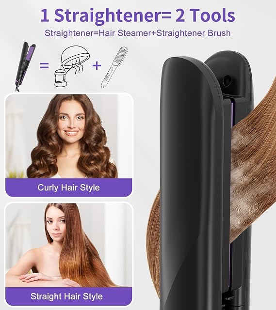 Steam Straighteners for Hair, Professional Salon Titanium Vapor Straightening Irons, High-end Salon Water Light Steam Flat Iron | 24 Hour Anti-frizz | Make Hair Smooth and Adds Shine(Purple)