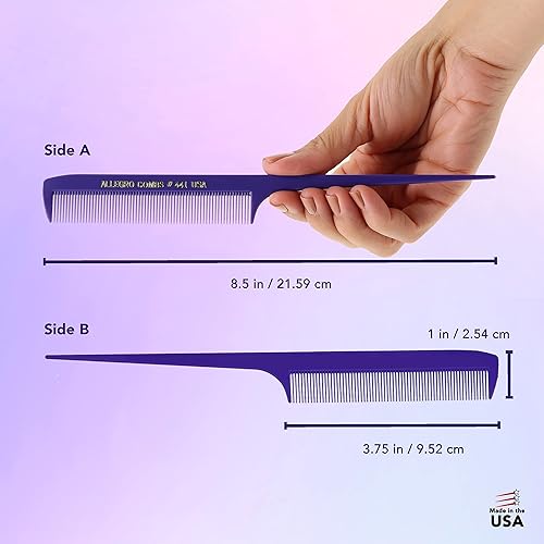 Miniatura 4 de Allegro Combs Peines de cola de rata de 441. 8.5 pulgadas para trenzar o separar dientes finos de cola de rata, juego de peines para peinar el