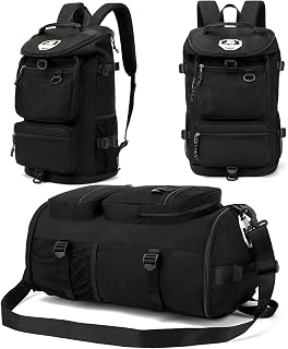 Solid color gym duffel bag backpack, wrestling bag,with shoe compartment, 4 kinds of back method waterproof travel sports walking laptop Lightweight (B-Black)