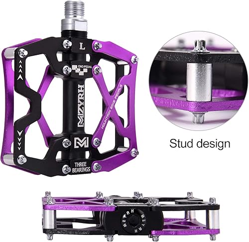 Miniatura 8 de MZYRH Pedales de bicicleta de montaña, ultrarresistentes, coloridos mecanizados CNC, 916 pulgadas, sellados con 3 pedales de rodamiento