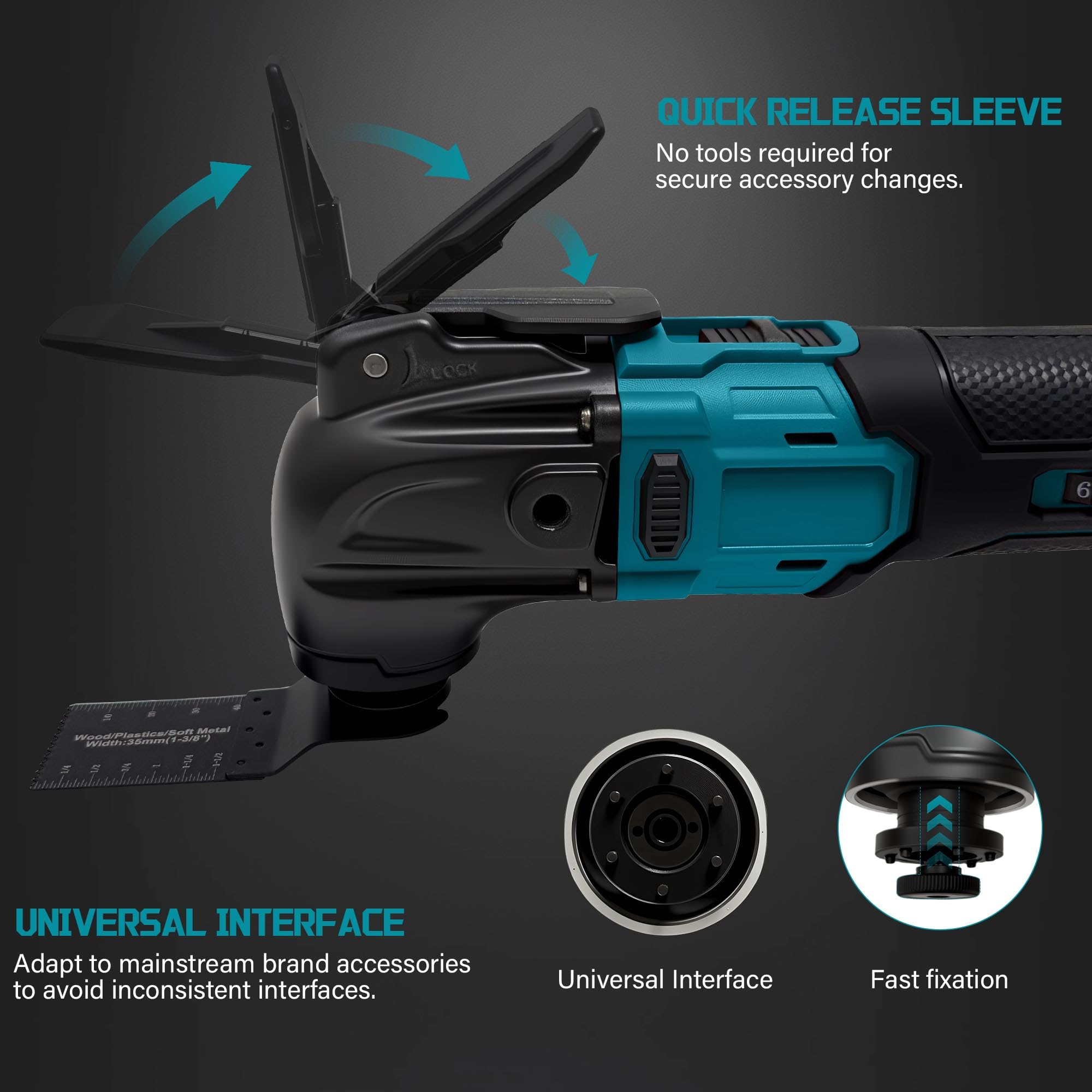 Multiherramientas oscilantes para batería Makita de 18 V, herramienta de corte y lijado multiusos, ángulo de oscilación de 4°, 6 velocidades variables, diseño de hoja de ajuste rápido con 21