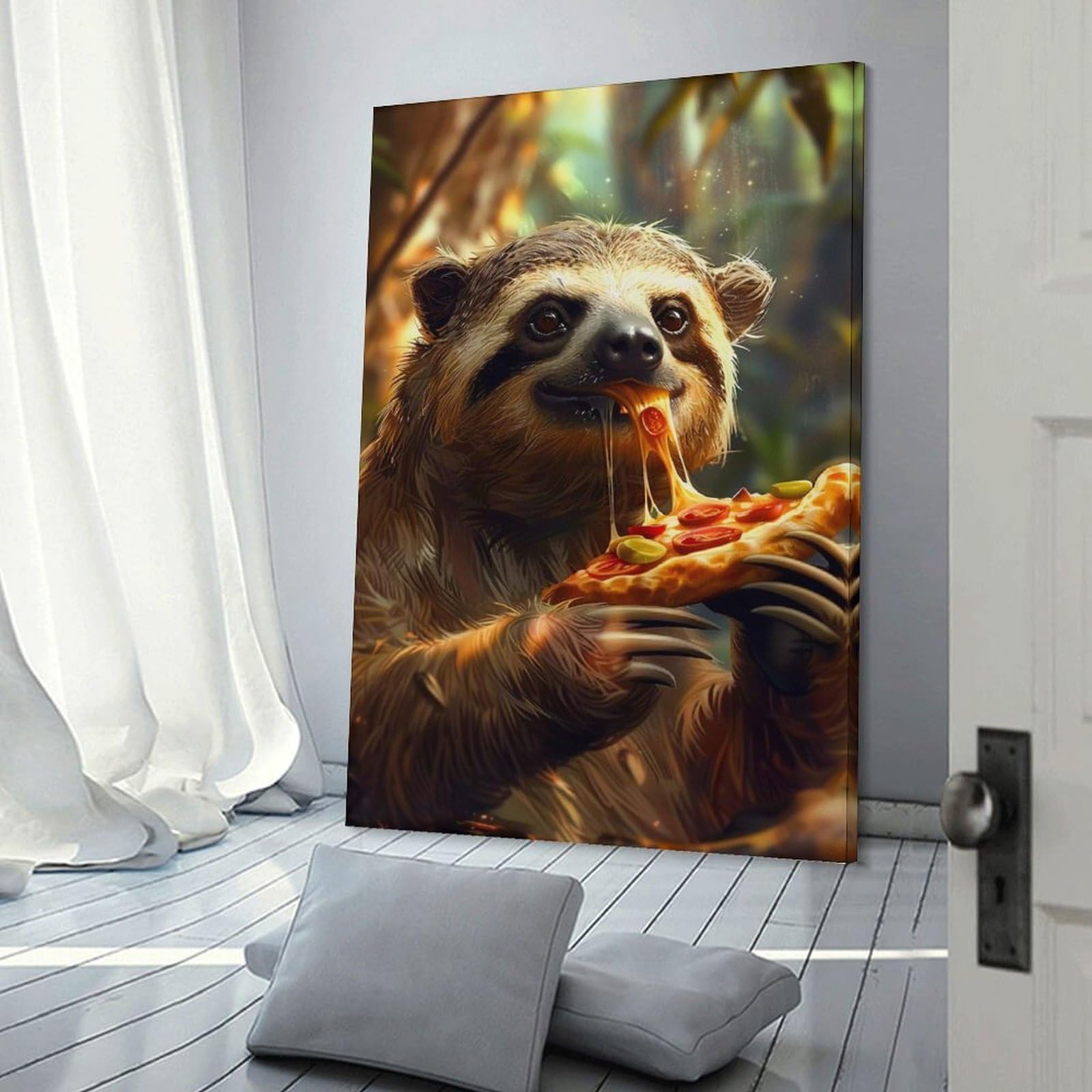 Junmoney Sloth Pizza Decorative Wall Artwork, 20x30inch(50x75cm), for Corridors, Hallways Or Apartment Entries, Home Artwork for First Impressions
