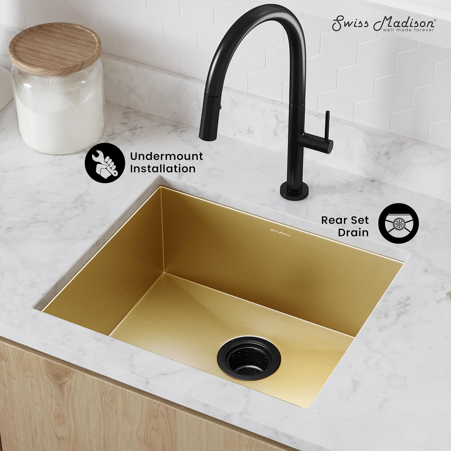 Swiss Madison Well Made Forever SM-KU707G, Tourner 21 x 18 Stainless Steel, Single Basin, Undermount Kitchen Sink, Gold
