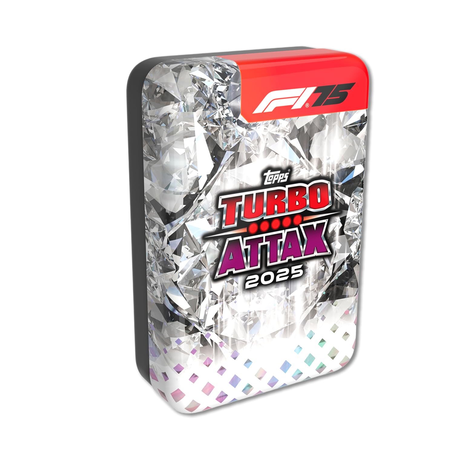 Topps Turbo Attax Formula 1 2025 - Diamond Edition Mega Tin - Contiene 66 cartas, incluyendo 6 LE y 5 exclusivas. Reliquias de la leyenda dentro de latas de la suerte.