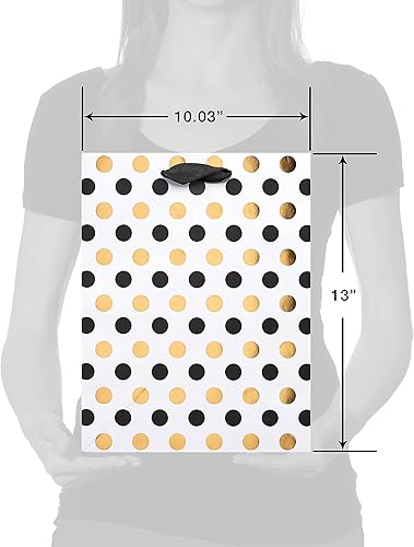 Miniatura 4 de Papyrus Bolsa de regalo grande de 13 pulgadas (lunares negros y dorados) para cumpleaños, bodas, despedidas de soltera, baby shower y todas las